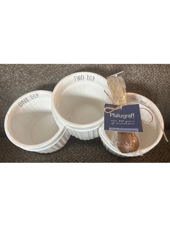 Pfaltzgraff Other - Pfaltzgraff Dip Bowls w/ Spreader White "One Dip, Two Dip, Three Dip...More" NEW
